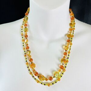 Vintage Antique 2 Strand Venetian Murano Millefiori Art Glass Sterling Necklace